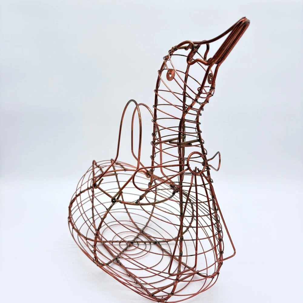Vintage Copper Wire Duck Egg Basket Farmhouse Rustic Country Kitchen Egg Holder